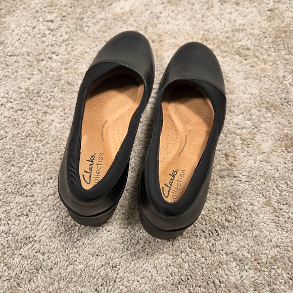 Clarks Suttyn Walk Leather Wedge Slip-On Shoes Women's 9M Black Comfort Work - Picture 5 of 9